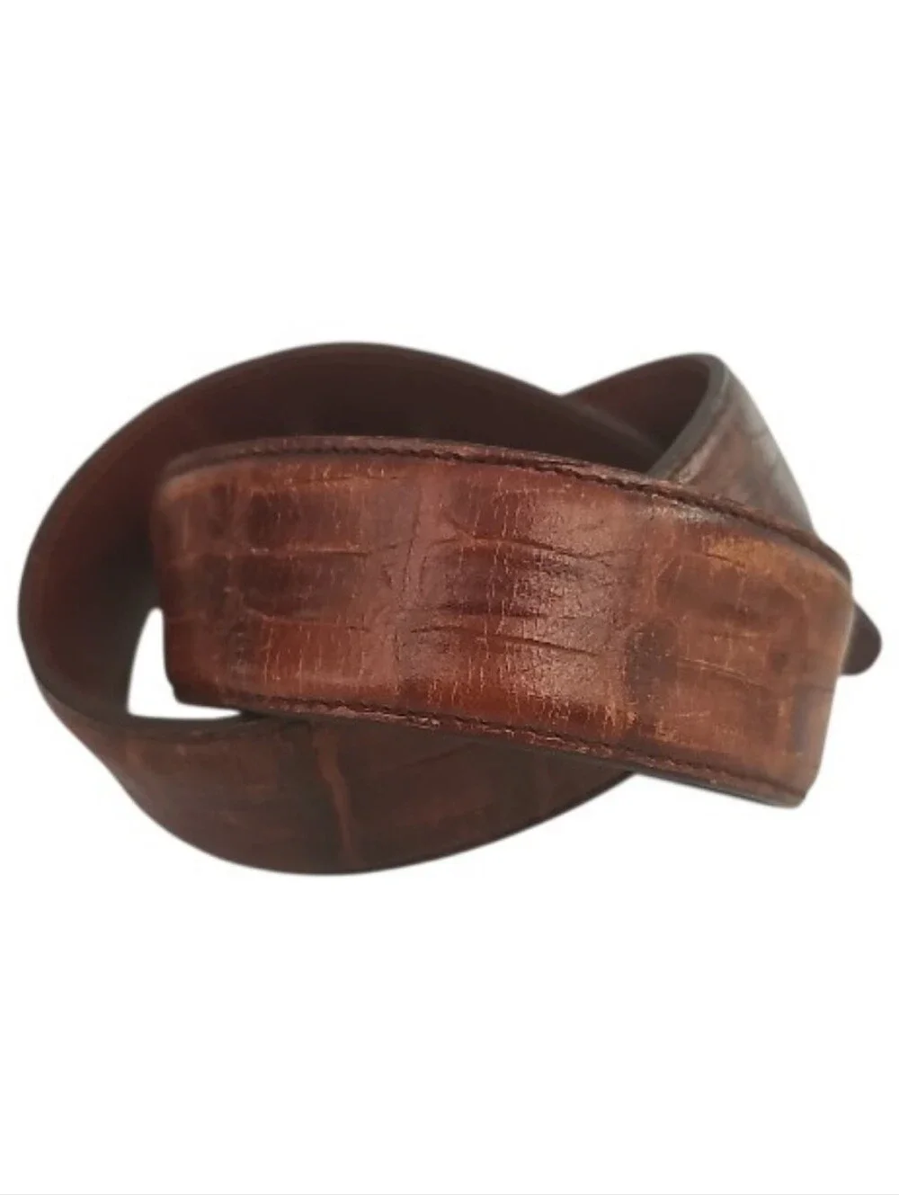 Vintage GAP Genuine Leather Belt Brown Croc Embossed Size 28 Y2K Made in Taiwan